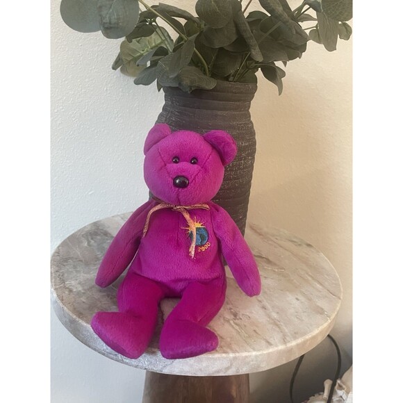 Ty Beanie Babies Millennium Bear Plush Toy - Purple - Picture 1 of 8
